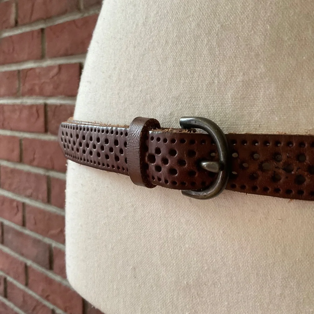 Brown Perforated Adjustable Leather Belt Size M NWOT